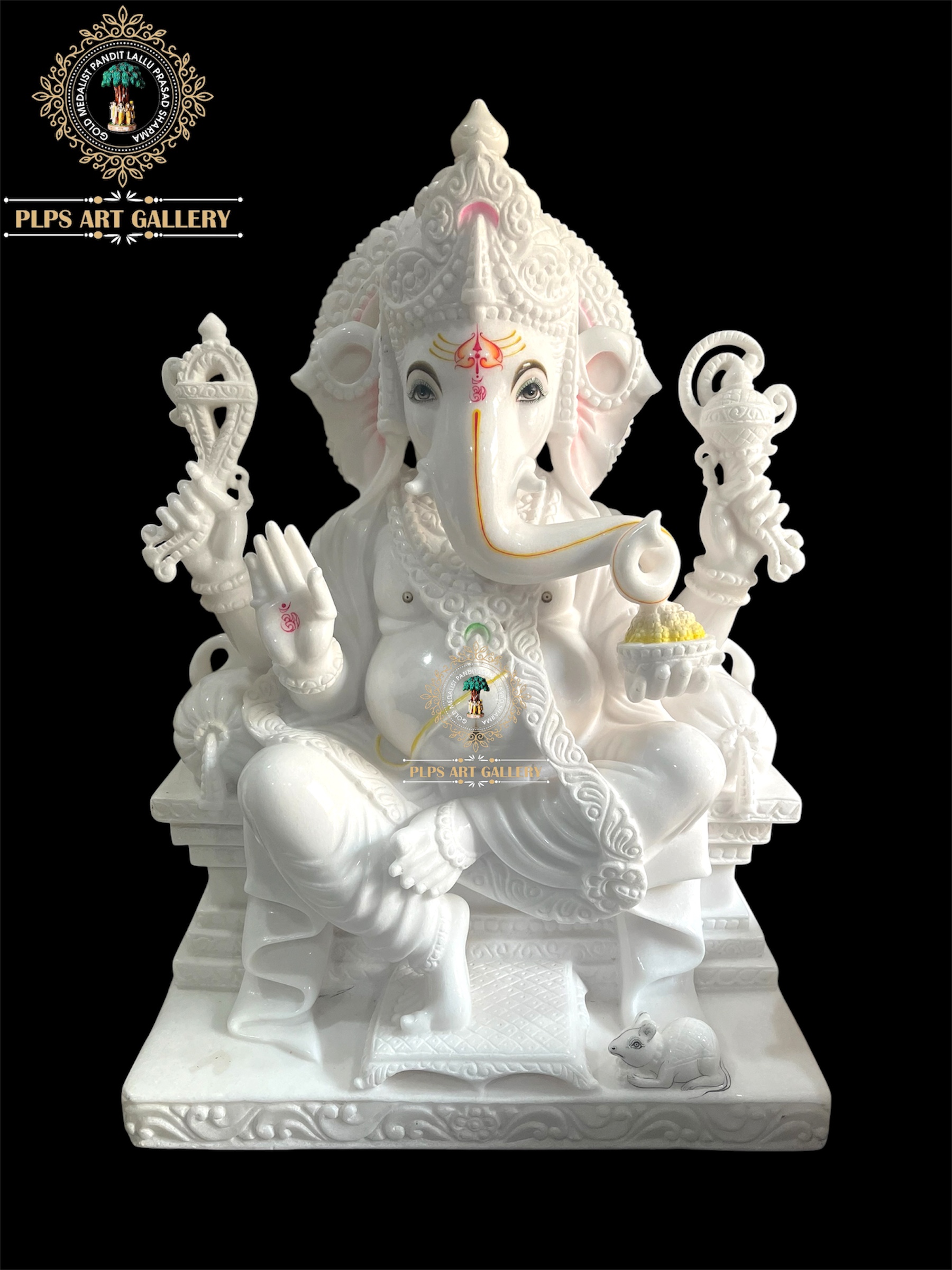 Grand Hand Carved Marble Ganesha Statue