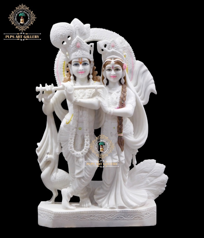 4 feet Makrana Marble Radha Krishna Jugal Jodi grand statue